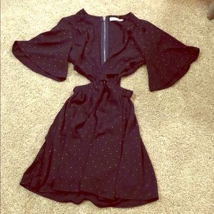 Blue and gold polka dot cut out dress